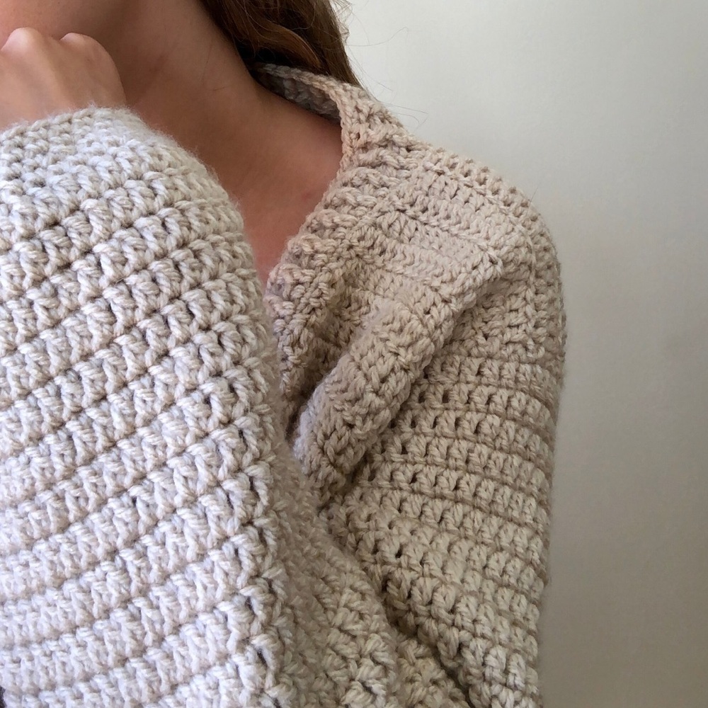 Handmade Cream Chunky Knit Cardigan Crochet Sweater with Pockets ptp 20.5 - Picture 12 of 13